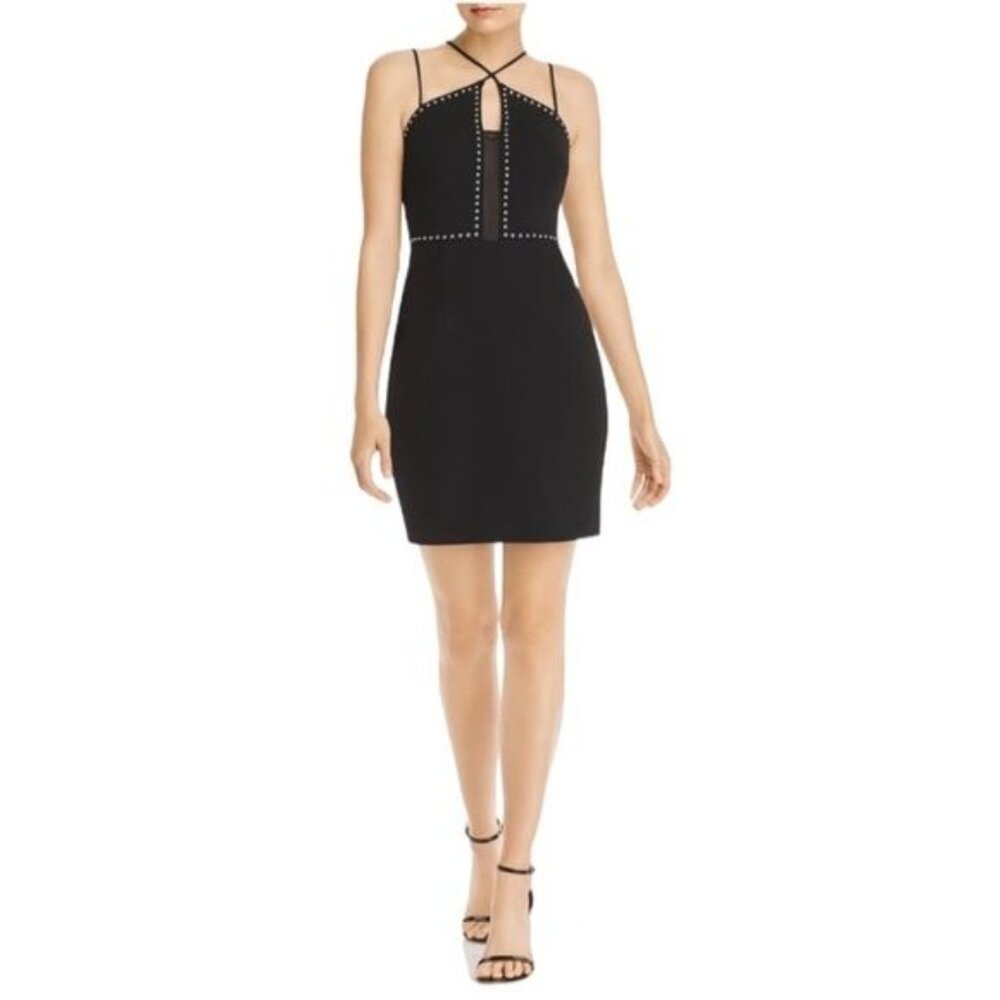 XSCAPE Cocktail Studded Bodycom Mini Dress in Black Size 6 - Picture 2 of 11